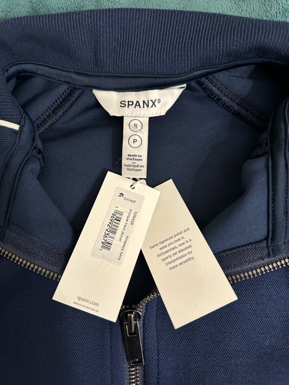 SPANX NWT Navy Bomber Jacket with White Piping - Picture 7 of 16